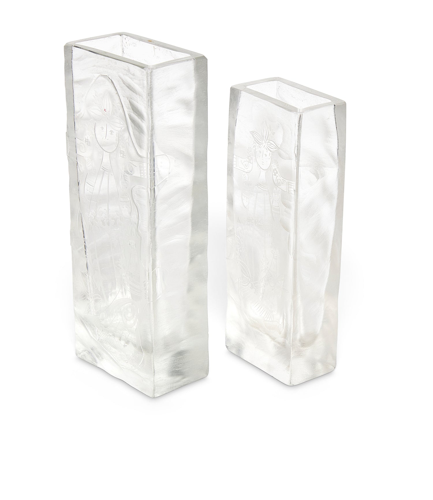 Pair of Rare Etched Glass Vases by Bjorn Wiinblad