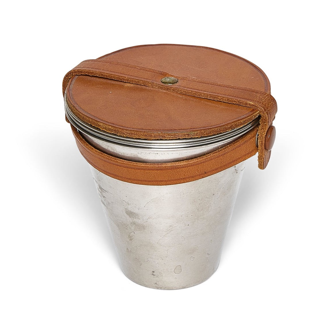 A Swedish Stainless and Leather Travelling Cup Set