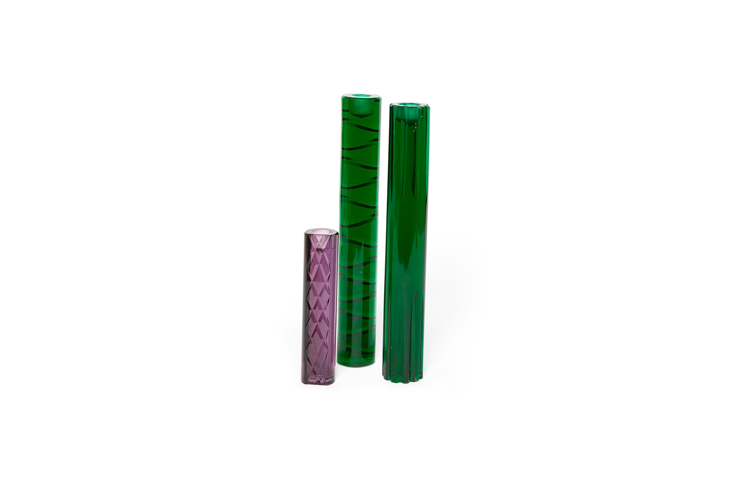 Pair of Green Glass Swedish Cut Crystal Candleholders