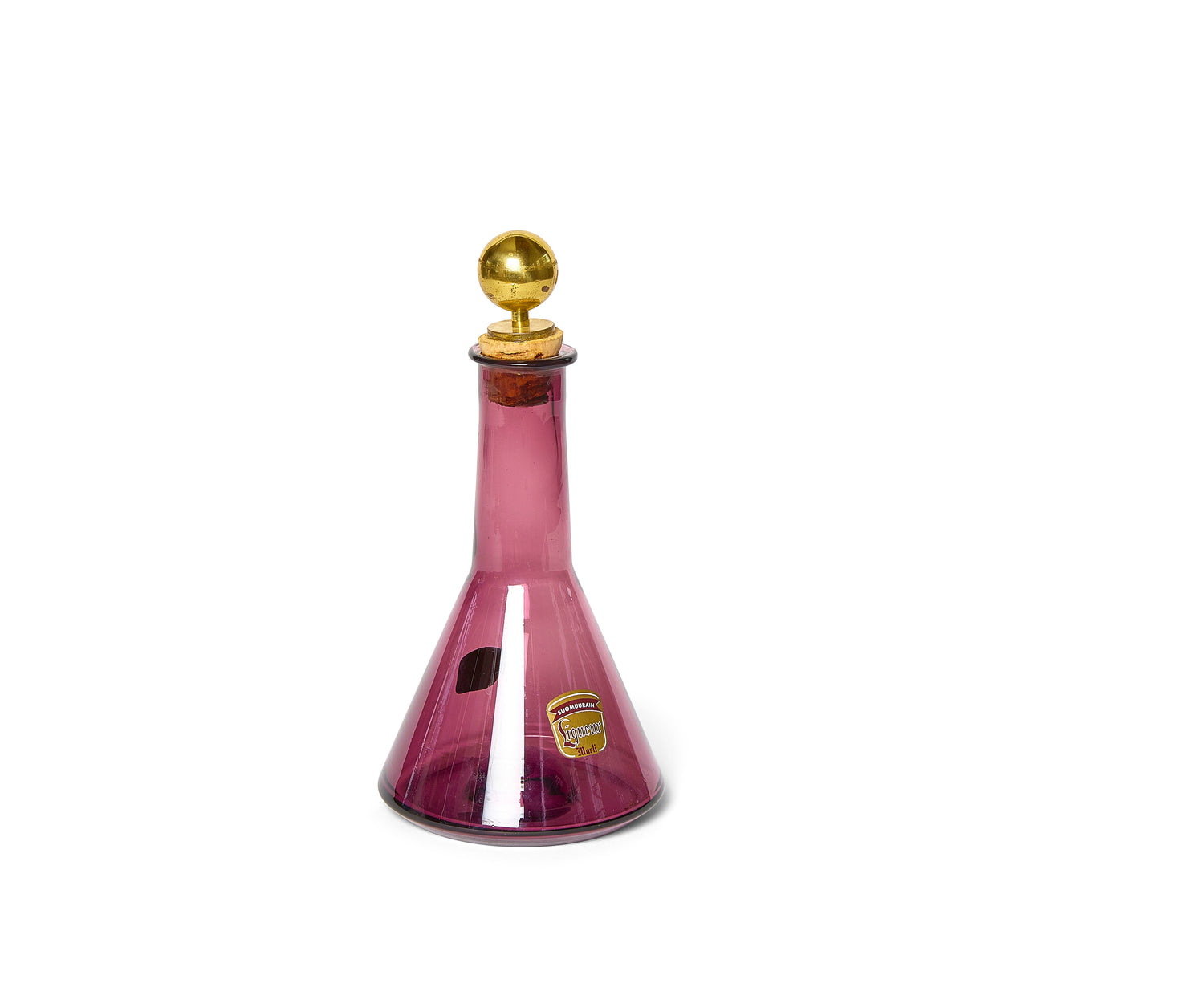 Cloudberry Liquor Bottle in Cranberry Glass with Brass Stopper By Tapio Wirkkala
