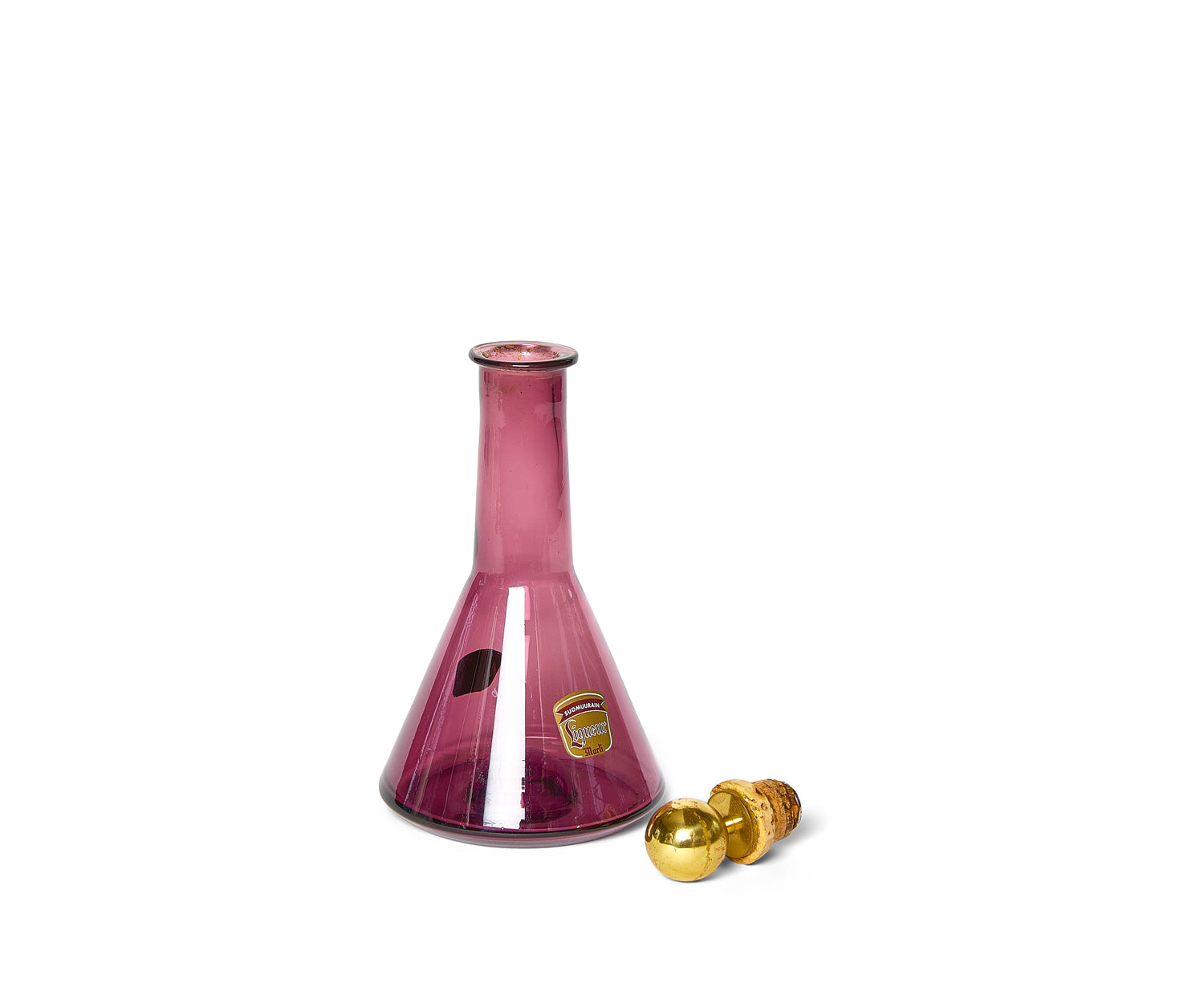 Cloudberry Liquor Bottle in Cranberry Glass with Brass Stopper By Tapio Wirkkala