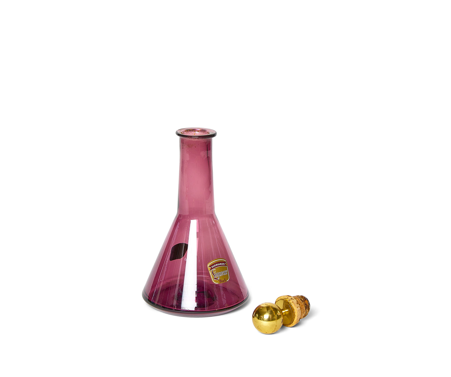 Cloudberry Liquor Bottle in Cranberry Glass with Brass Stopper By Tapio Wirkkala