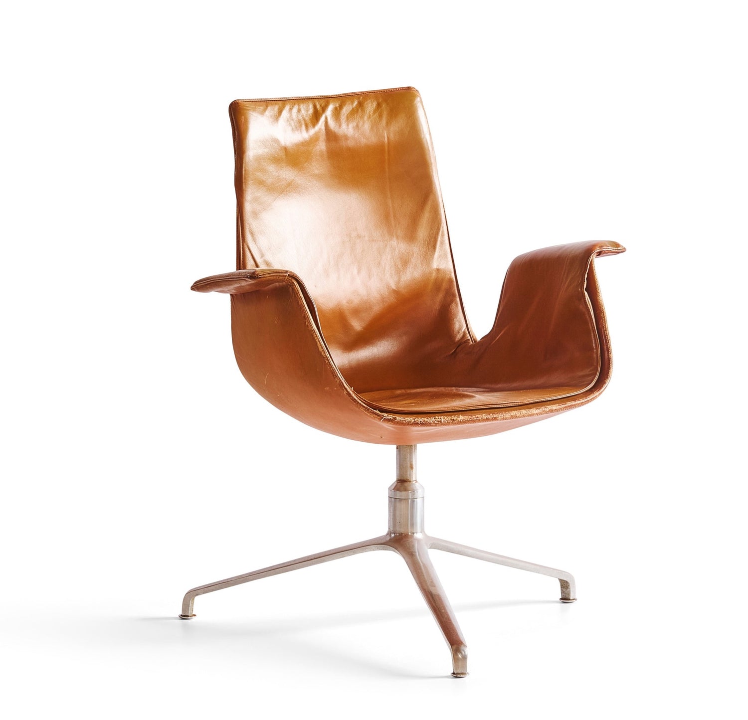 Cognac Leather Swivel "Bird" Armchair by Jørgen Kastholm & Preben Fabricius