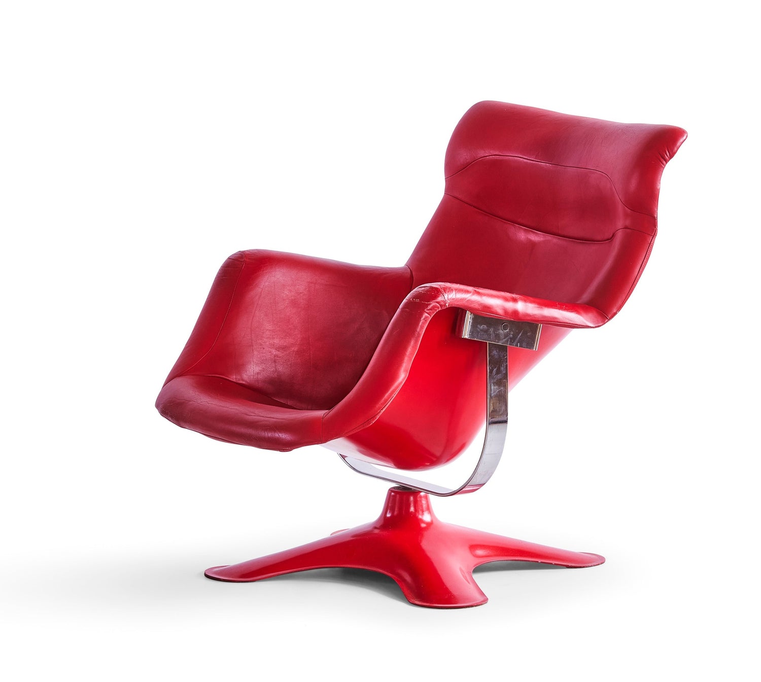 A Rare Red on Red Leather Yjro Kukappuro "Kareselli" Chair