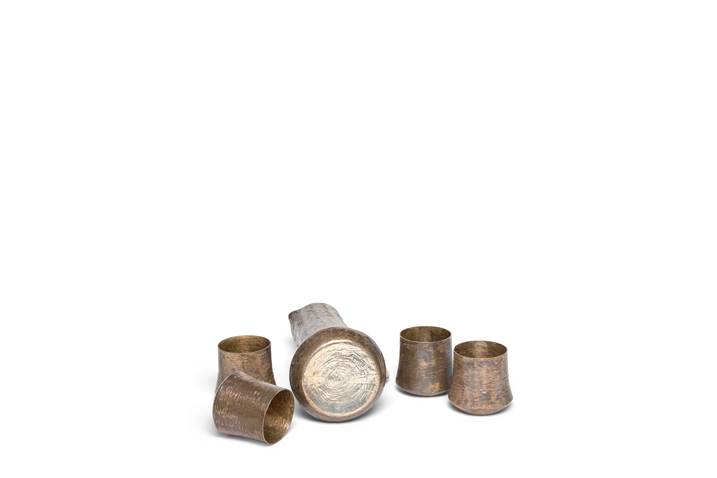 Hand-Hammered Solid Silver Pitcher Set By Wirkkala
