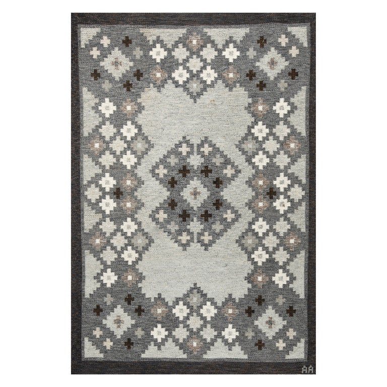 Vintage Geometric Swedish Flat Weave Carpet