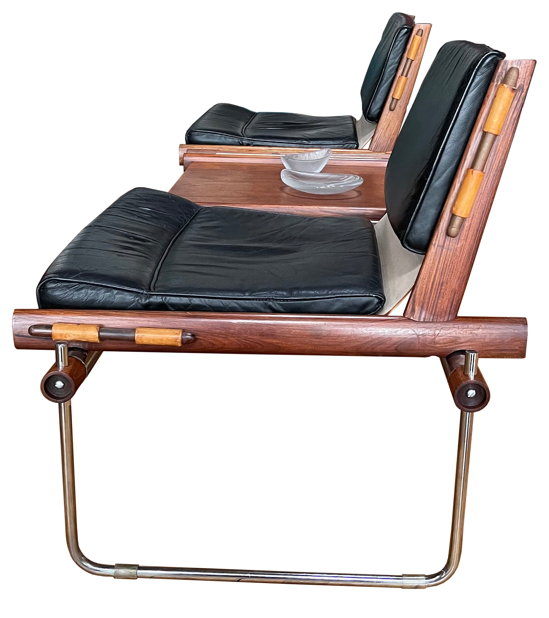 Rare Percival Lafer MP-123 Modular Bench in Brazilian Rosewood and Steel
