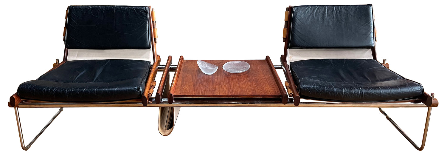 Rare Percival Lafer MP-123 Modular Bench in Brazilian Rosewood and Steel