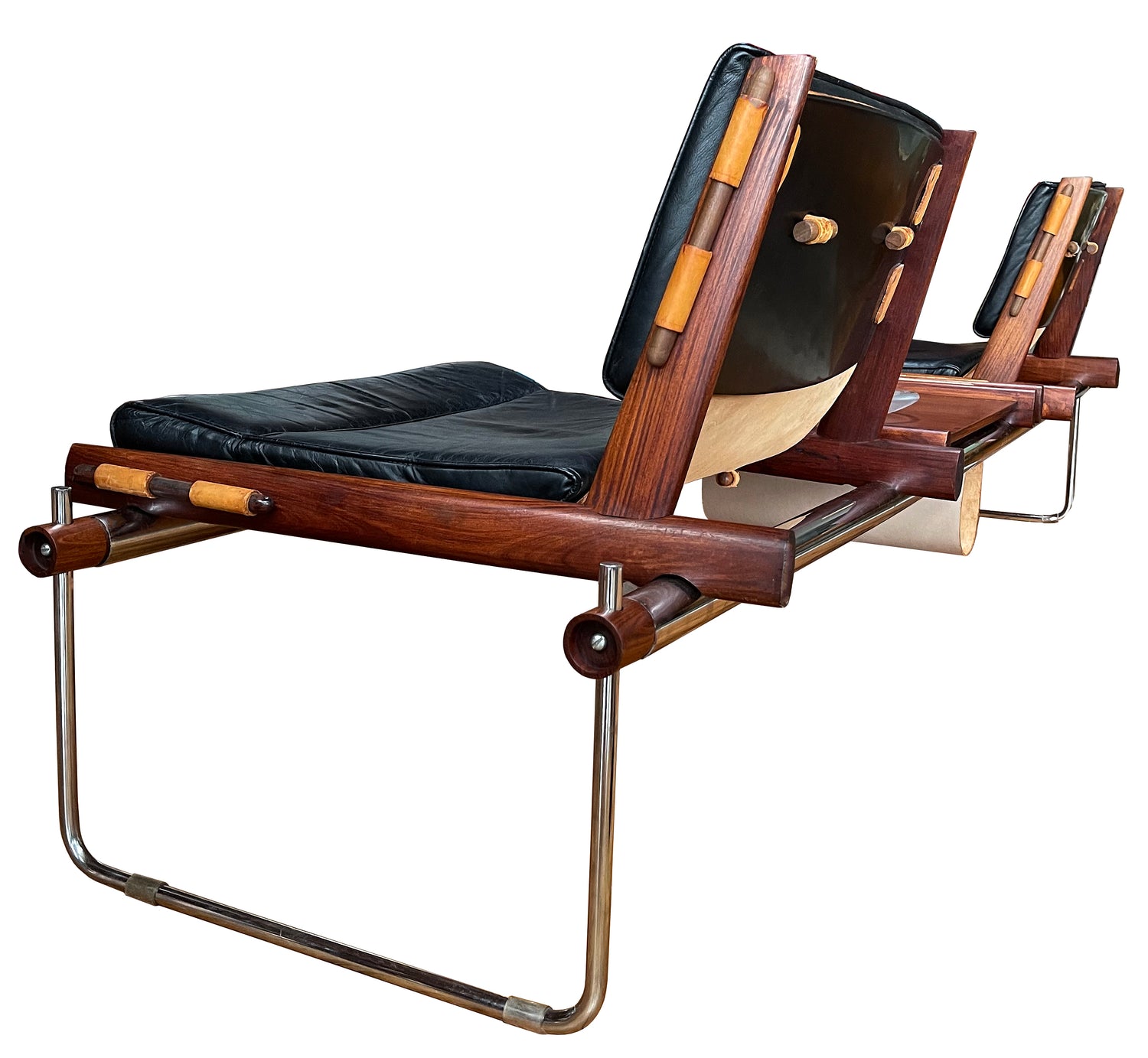 Rare Percival Lafer MP-123 Modular Bench in Brazilian Rosewood and Steel