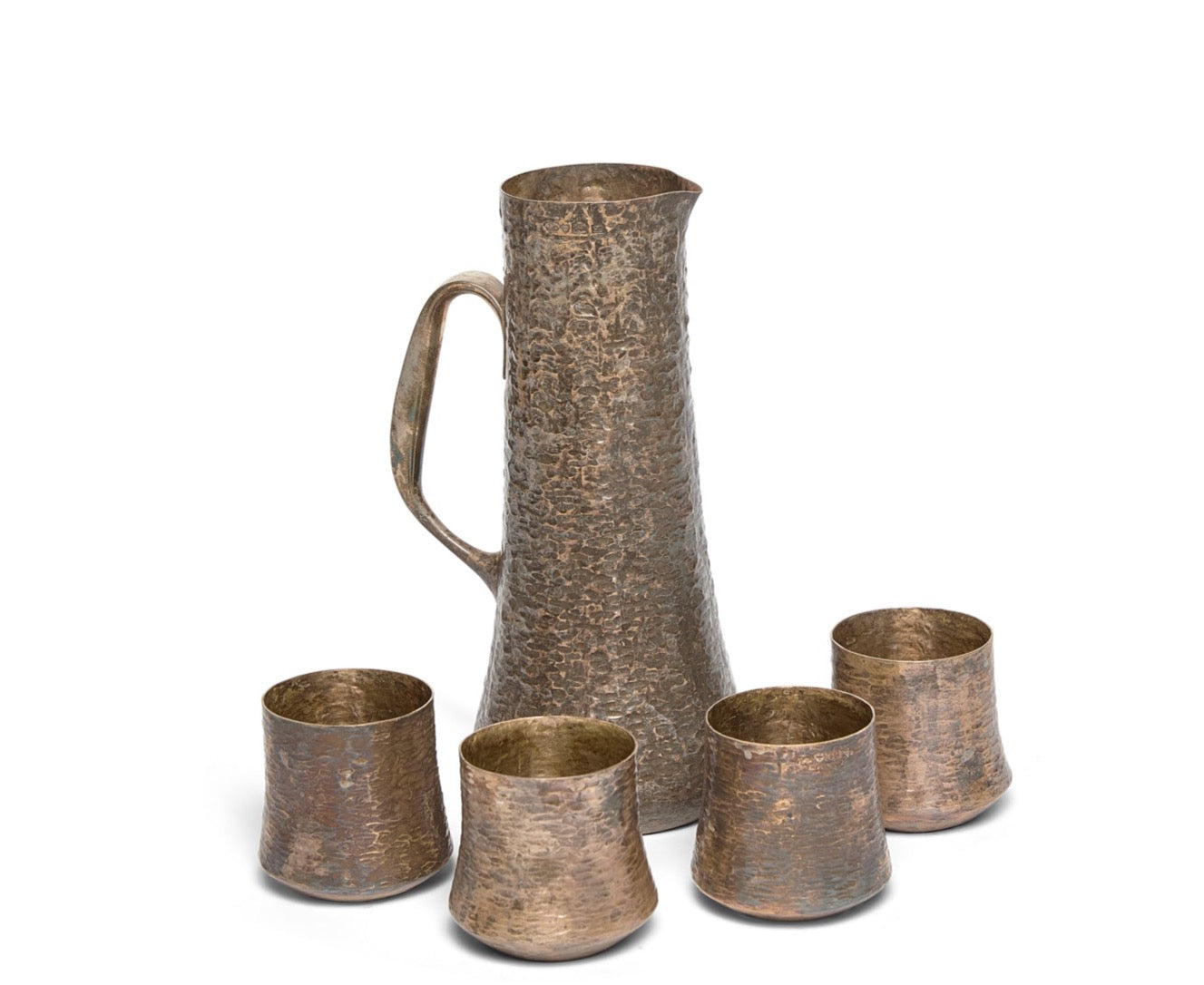 Hand-Hammered Solid Silver Pitcher Set By Wirkkala