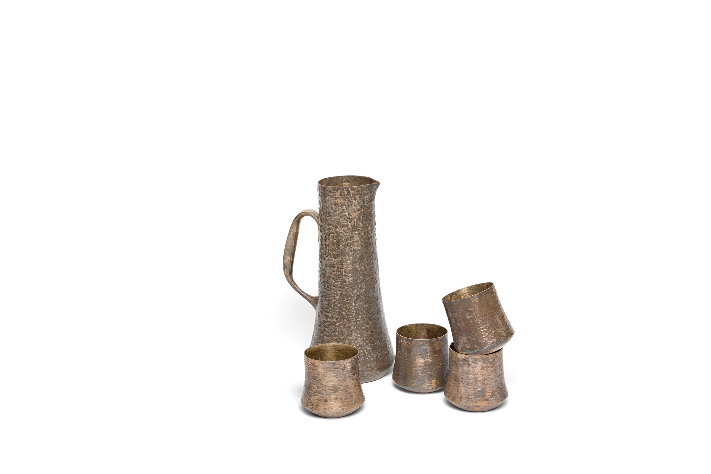 Hand-Hammered Solid Silver Pitcher Set By Wirkkala